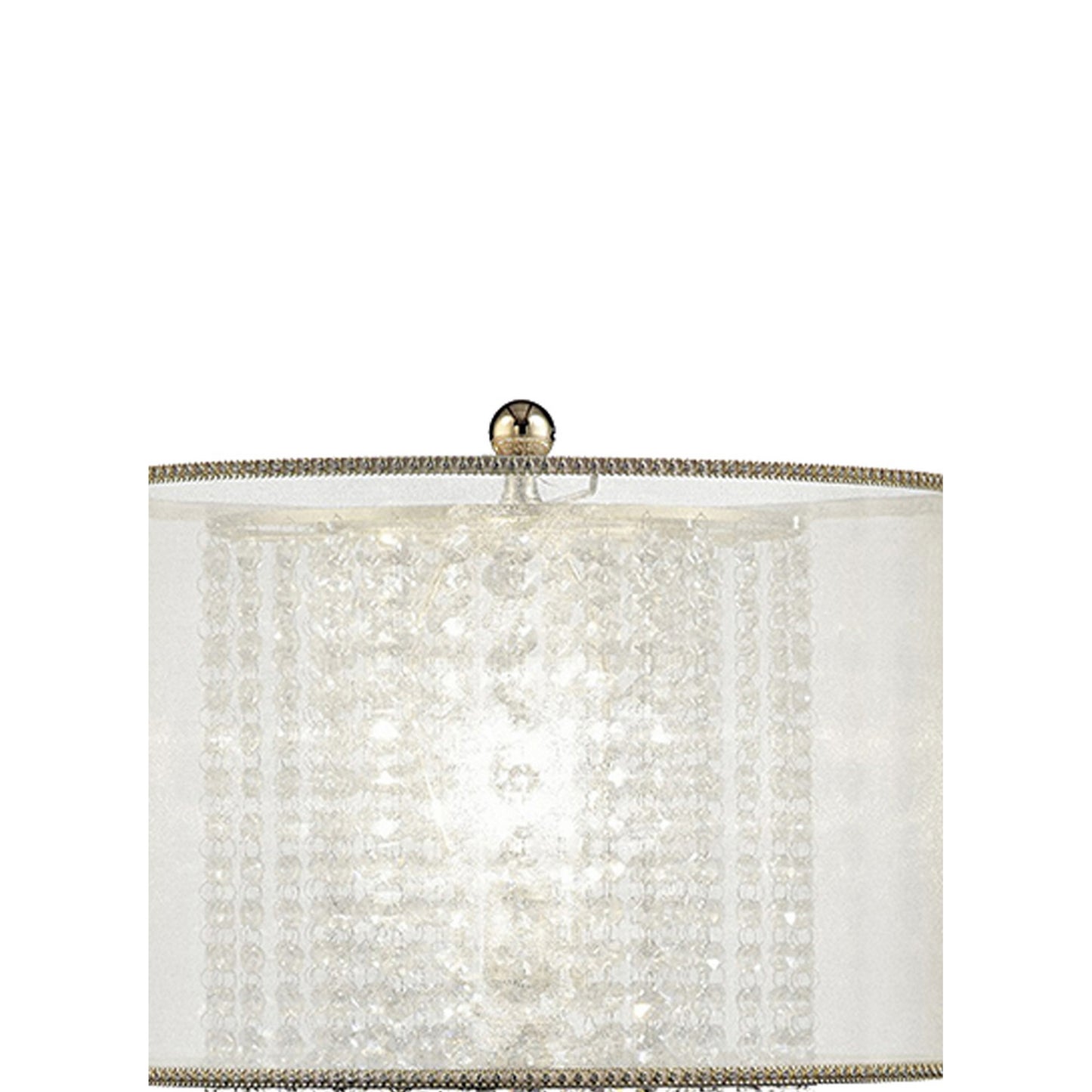 Table Lamp with Hanging Crystal Accents White and Gold