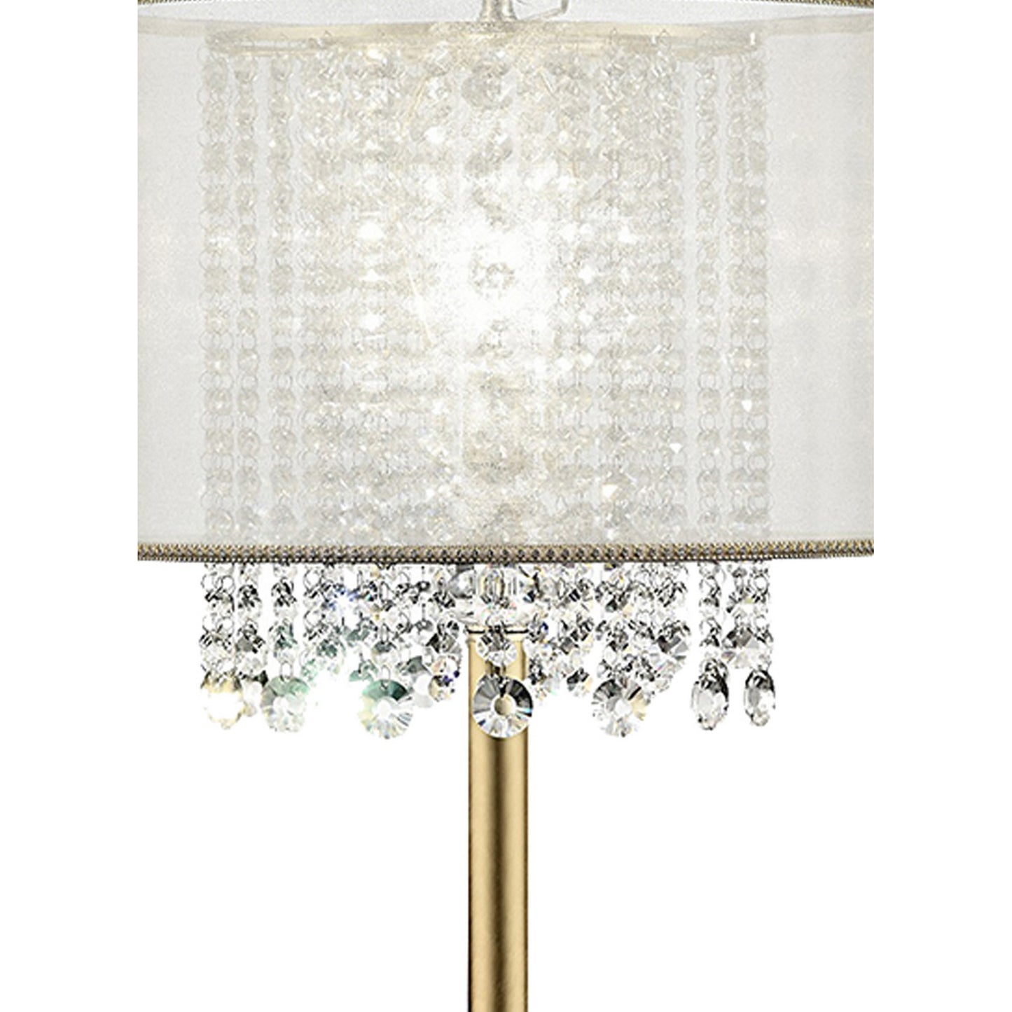 Table Lamp with Hanging Crystal Accents White and Gold