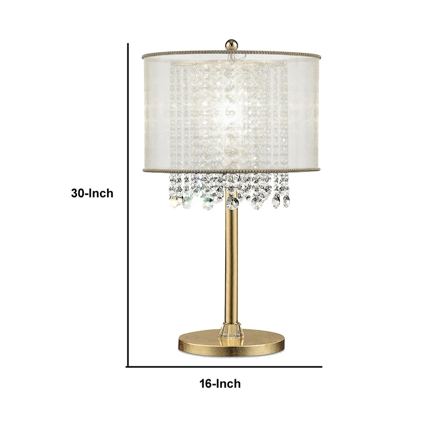Table Lamp with Hanging Crystal Accents White and Gold