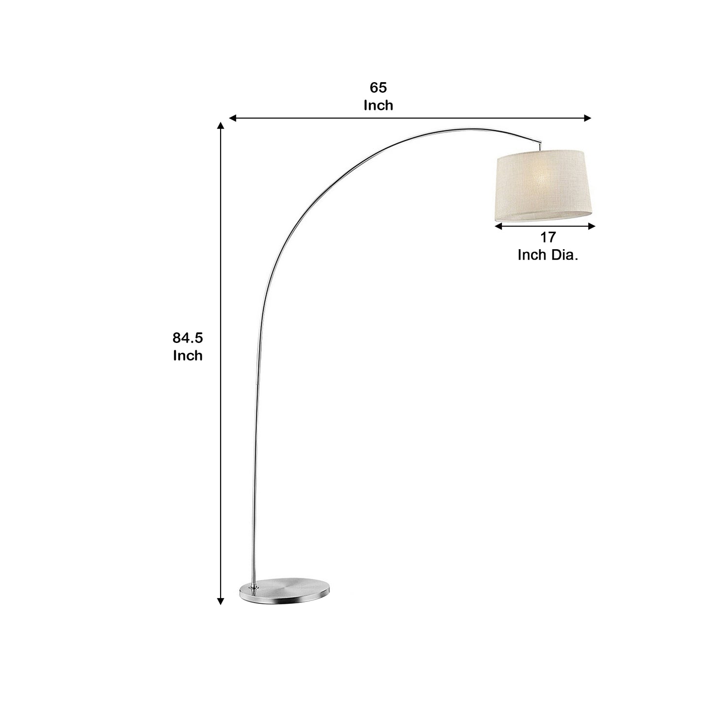 Floor Lamp With Arched Metal Body Silver And Beige