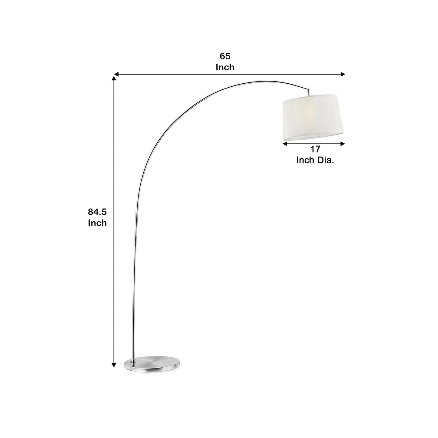 Floor Lamp With Arched Metal Body Silver And White