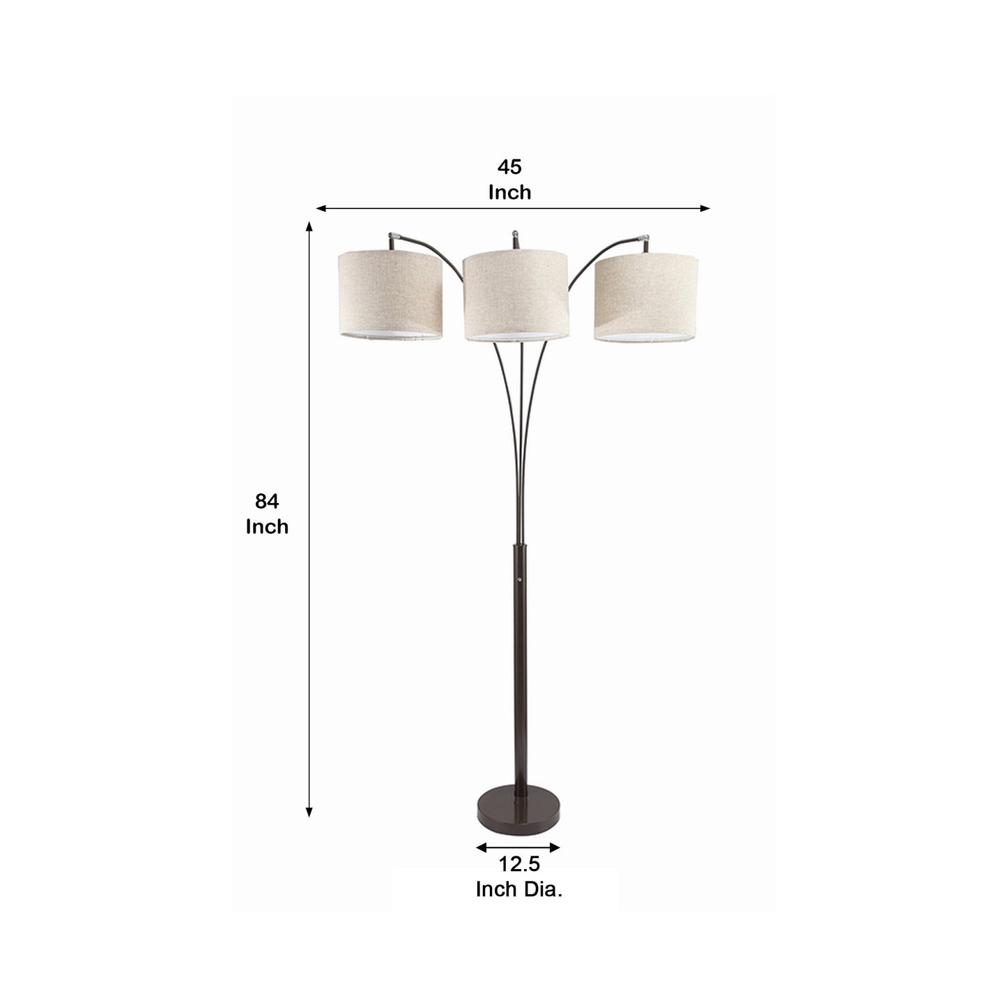 Floor Lamp With 3 Arched Arms And Fabric Shades Bronze