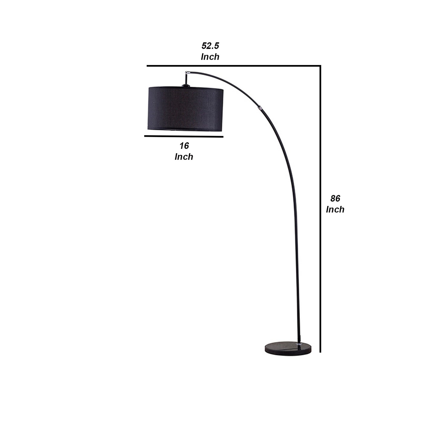 Floor Lamp With Curved Metal Frame And Drum Shade Black