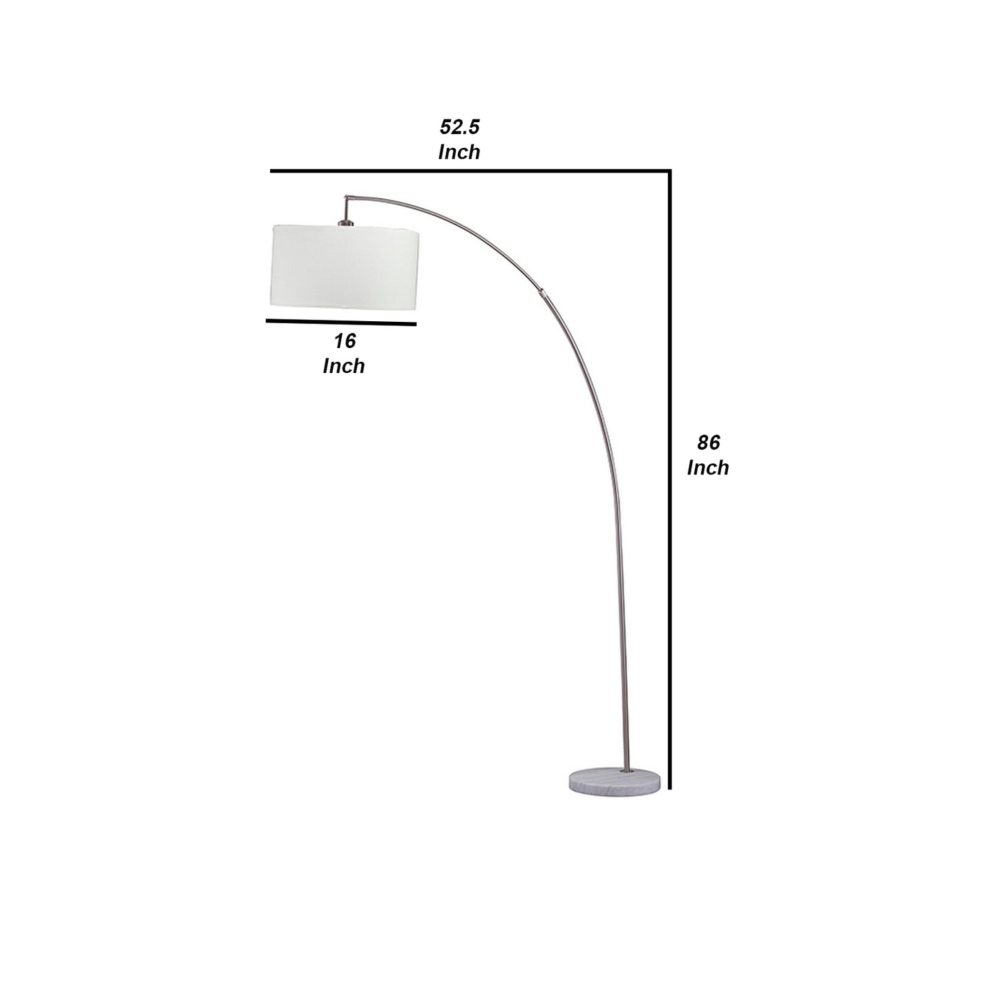 Floor Lamp With Curved Metal Frame And Drum Shade Silver