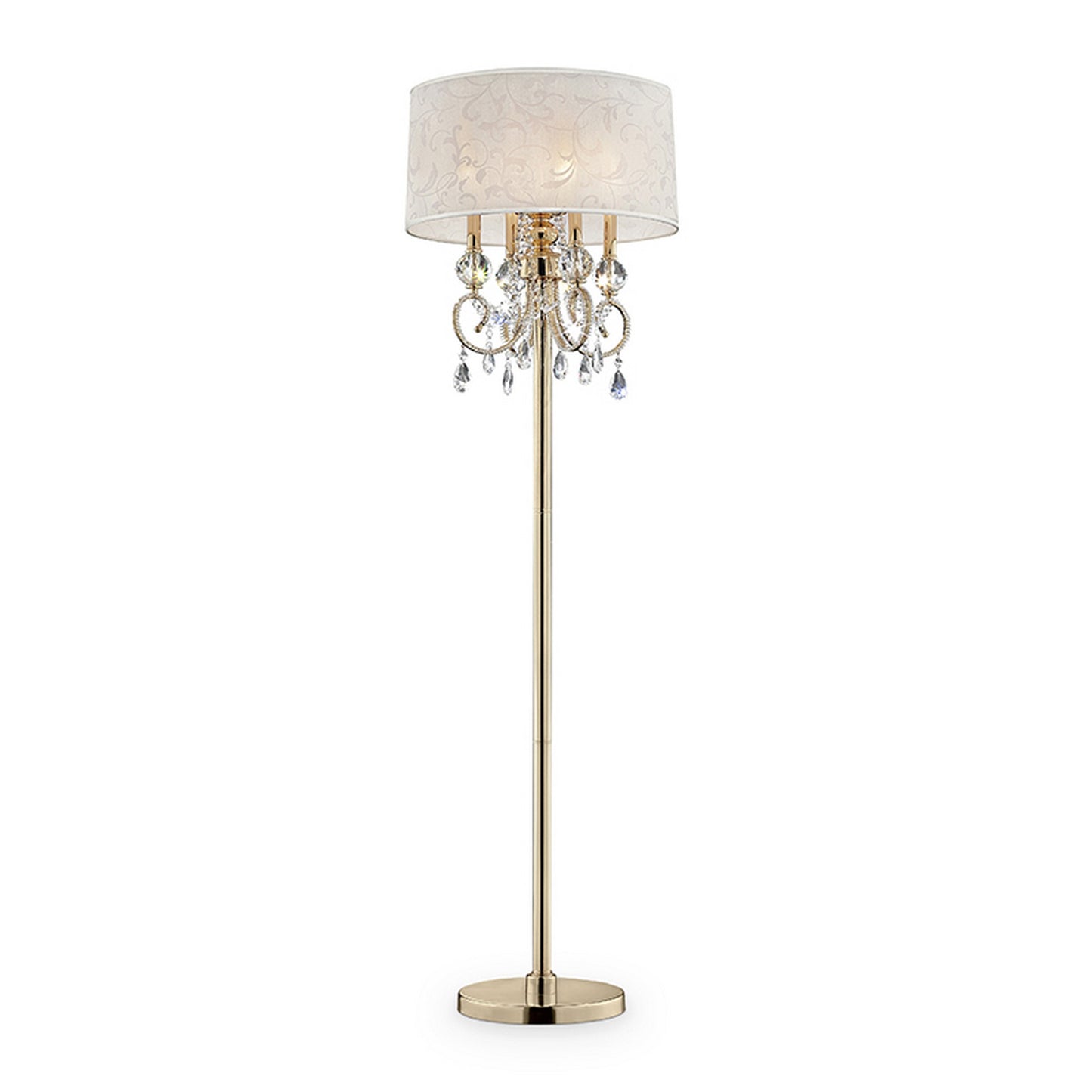Floor Lamp With Crystal Accent And Baroque Printed Shade Gold