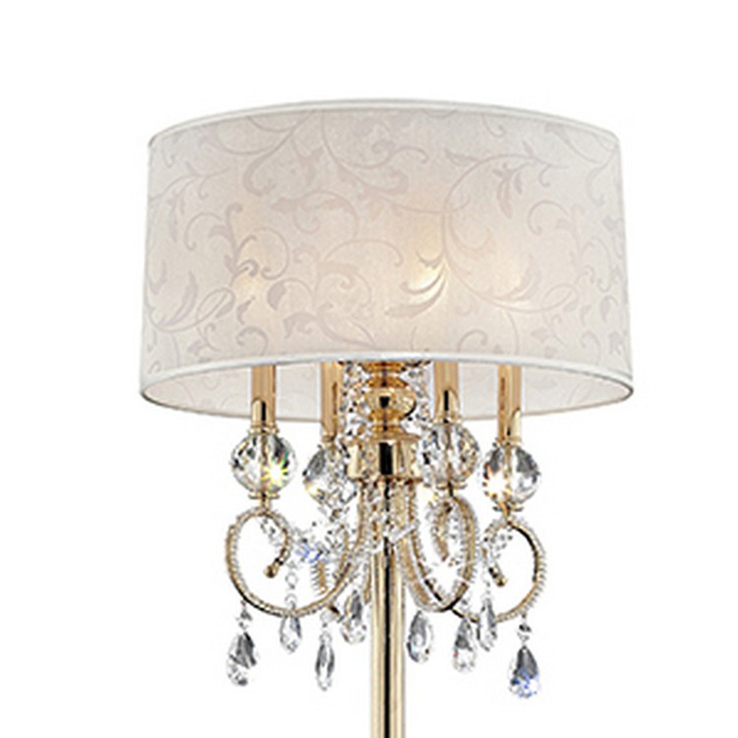 Floor Lamp With Crystal Accent And Baroque Printed Shade Gold