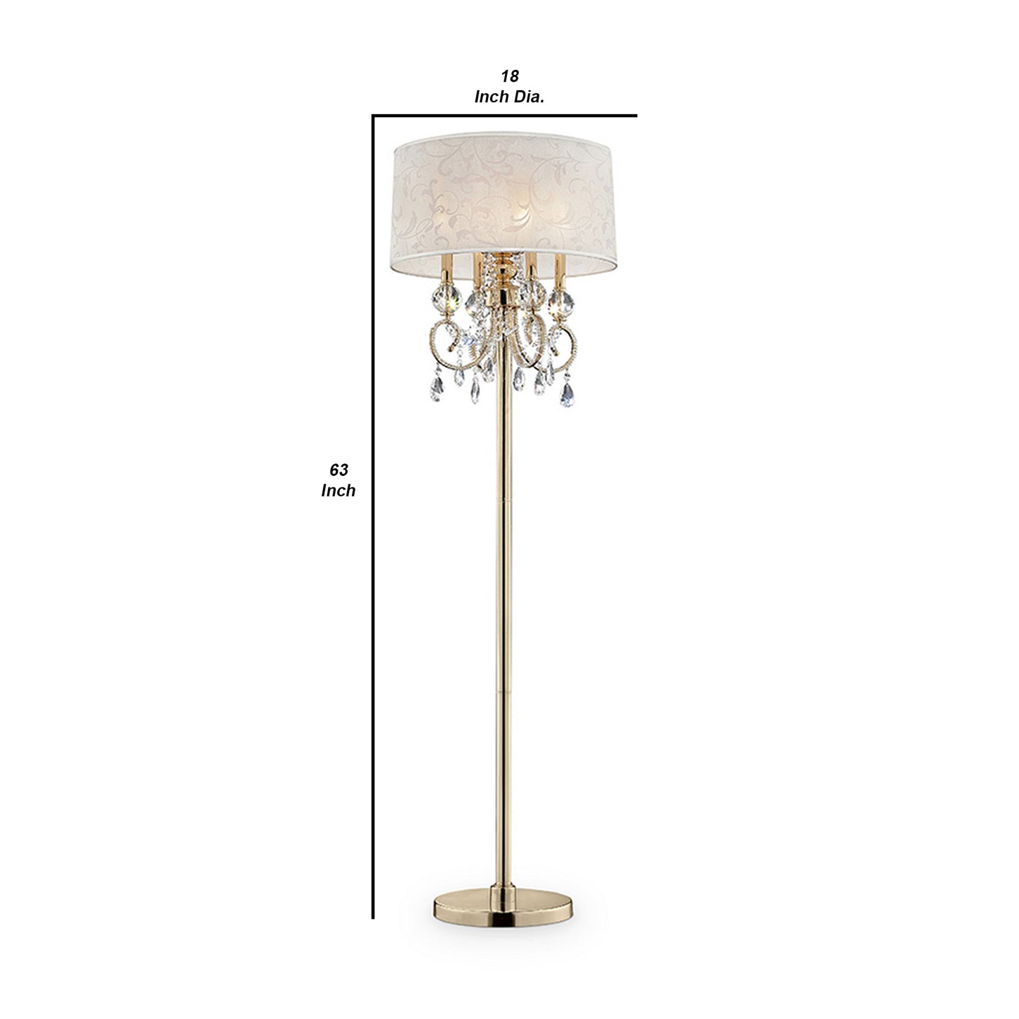 Floor Lamp With Crystal Accent And Baroque Printed Shade Gold