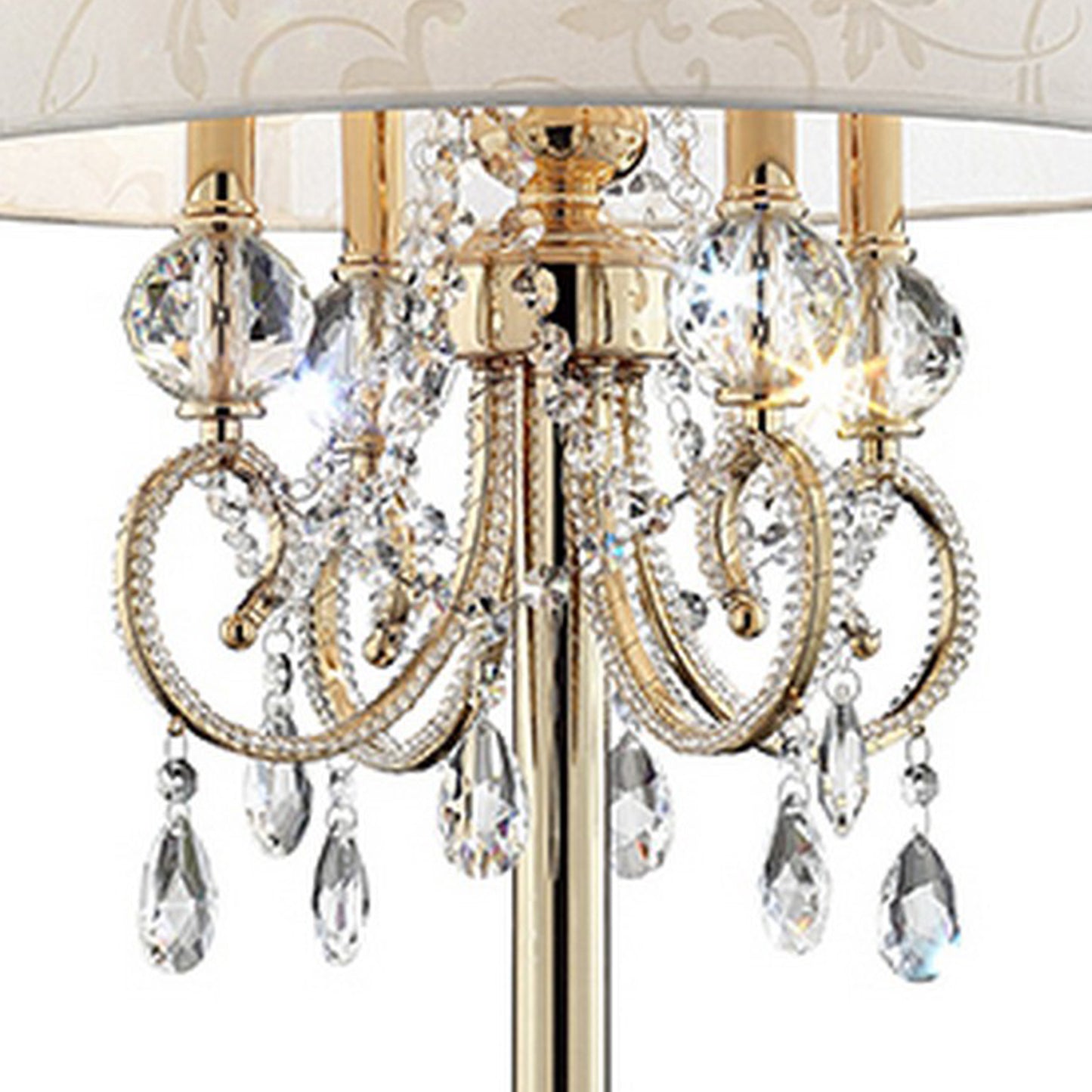 Table Lamp with Crystal Accent and Baroque Printed Shade Gold