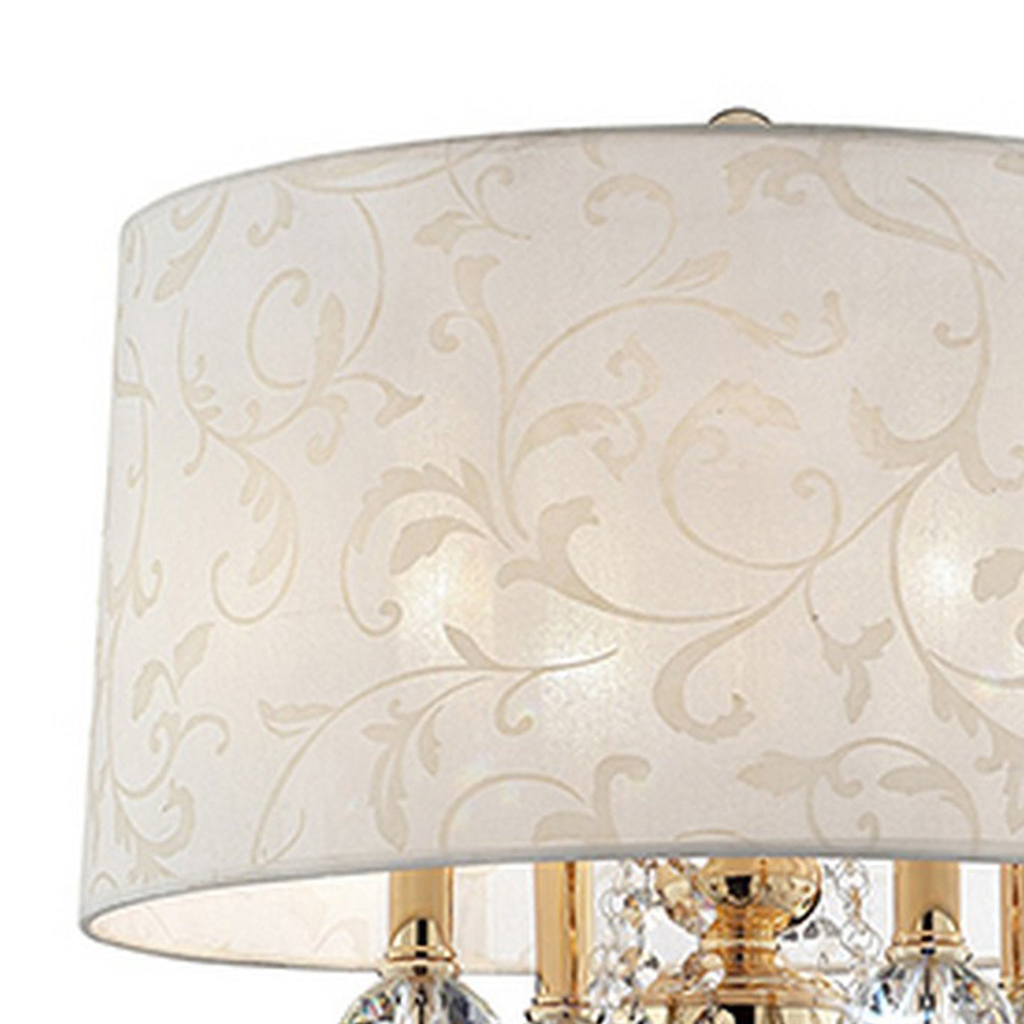 Table Lamp with Crystal Accent and Baroque Printed Shade Gold
