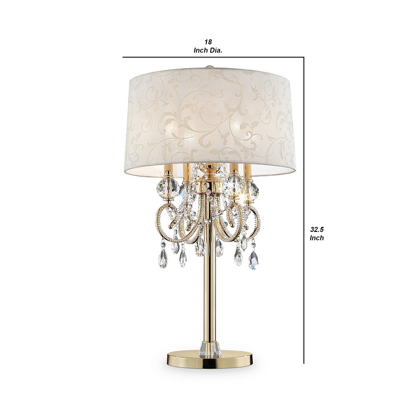 Table Lamp with Crystal Accent and Baroque Printed Shade Gold