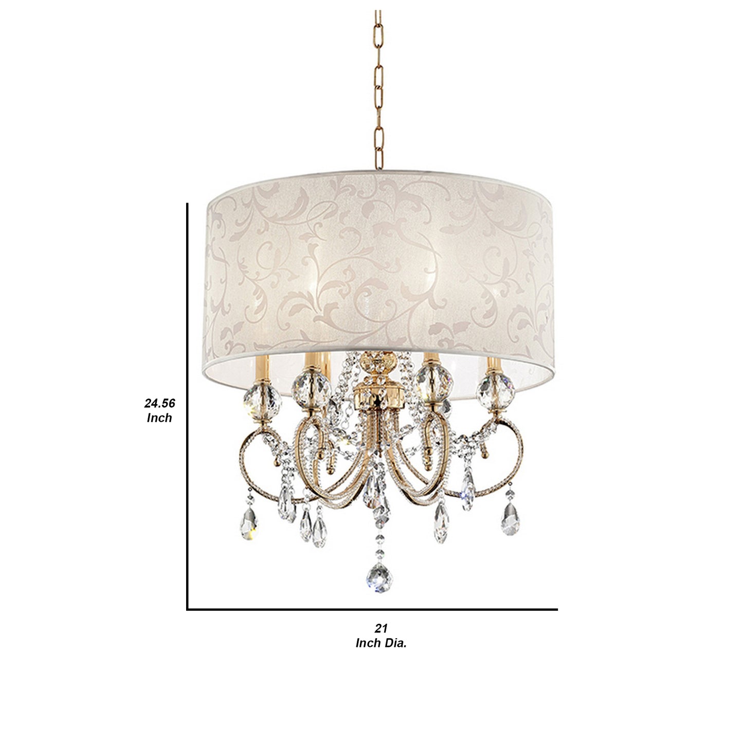 Ceiling Lamp with Crystal Accent and Baroque Style Shade Gold