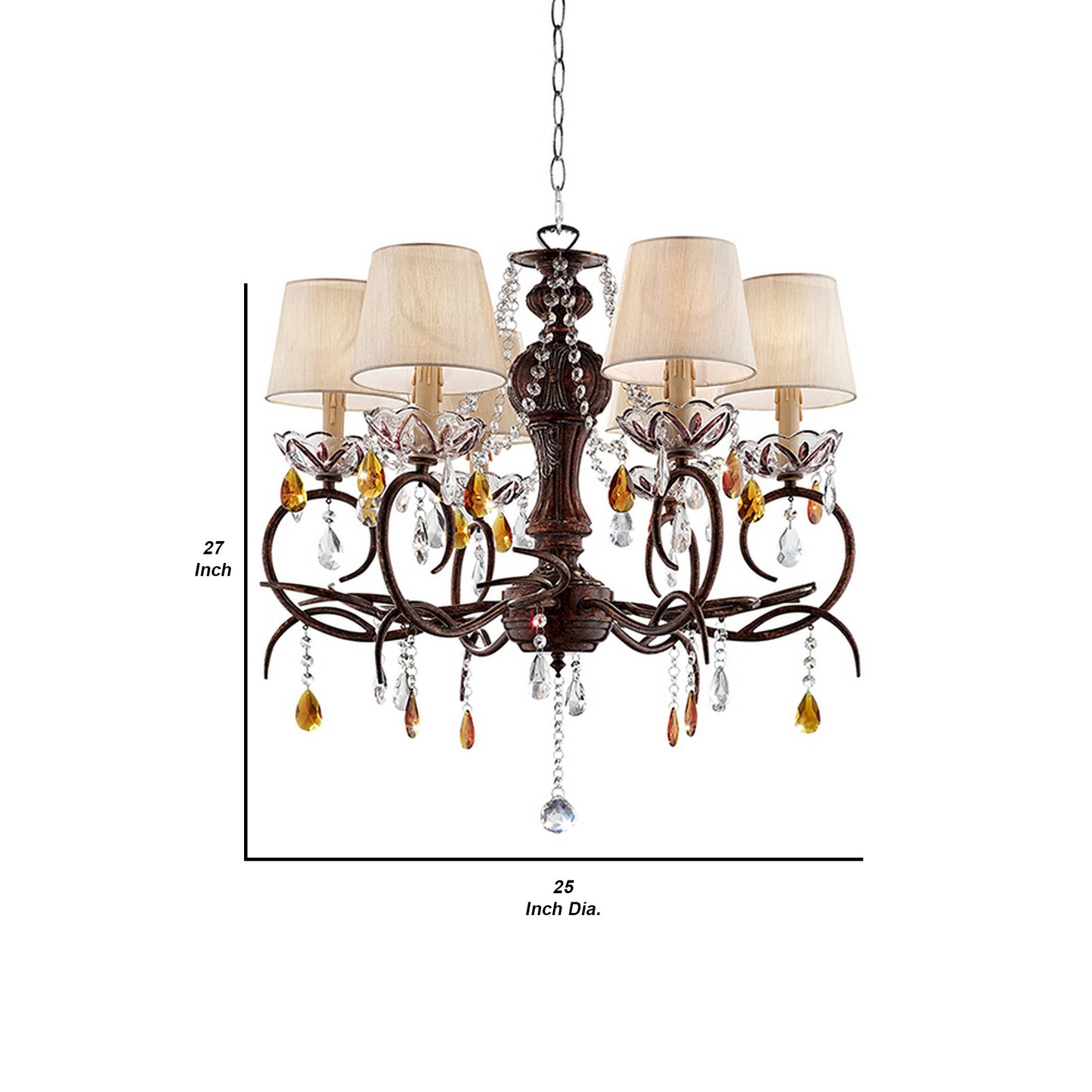 Ceiling Lamp with Scrolled Frame and 6 Bell Shade Bronze