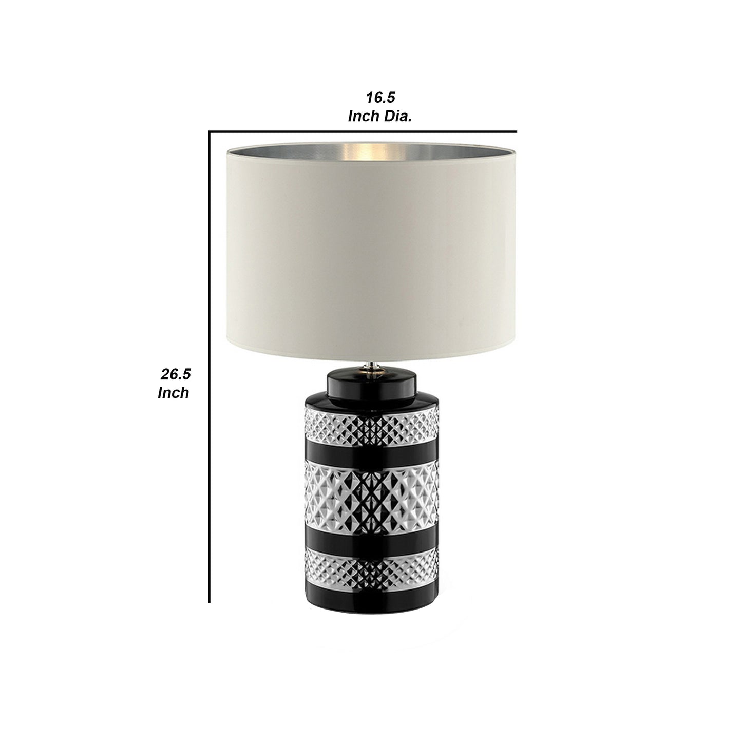 Table Lamp with Inlaid Chevron Pattern Base Silver and Black