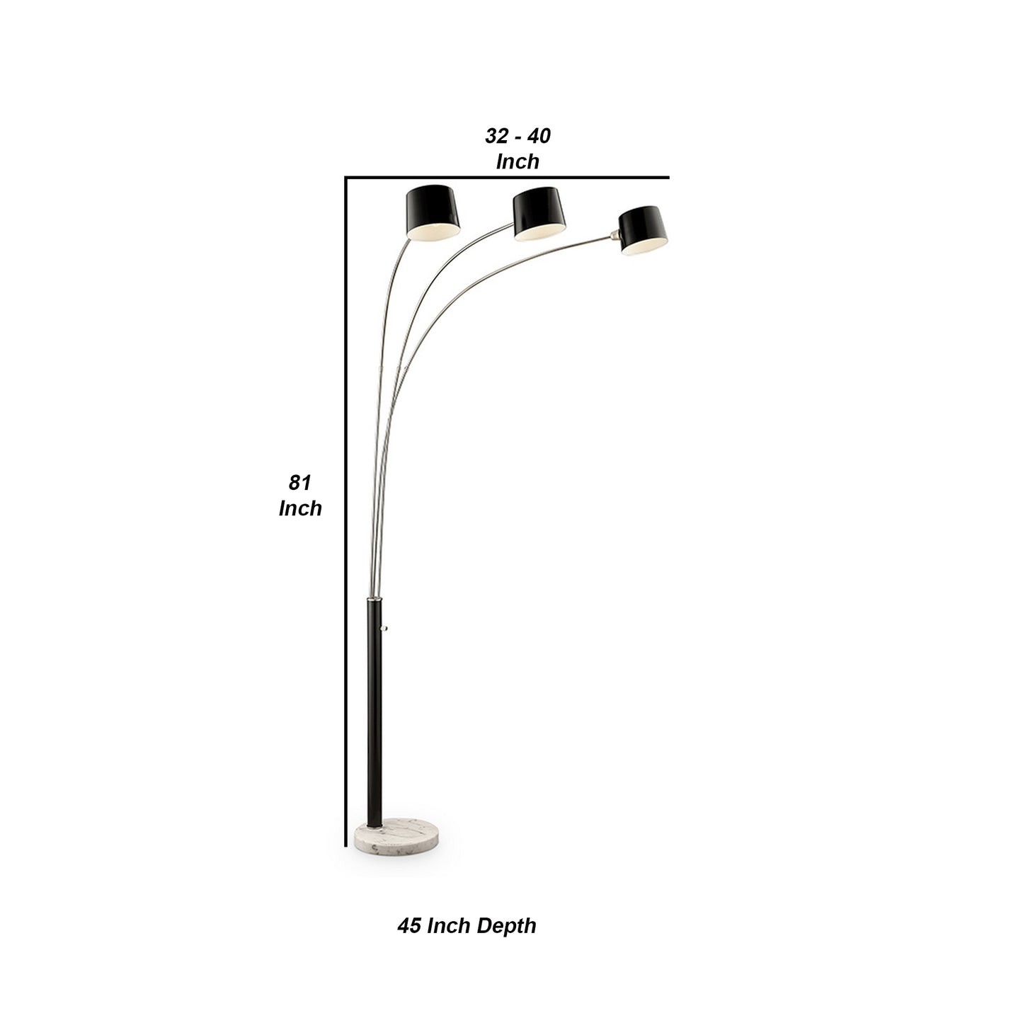 3 Arc Floor Lamp With Metal Frame And Marble Base Black