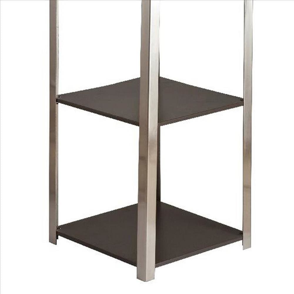 2 Shelf Wooden Side Table With Attached Floor Lamp Silver And Brown