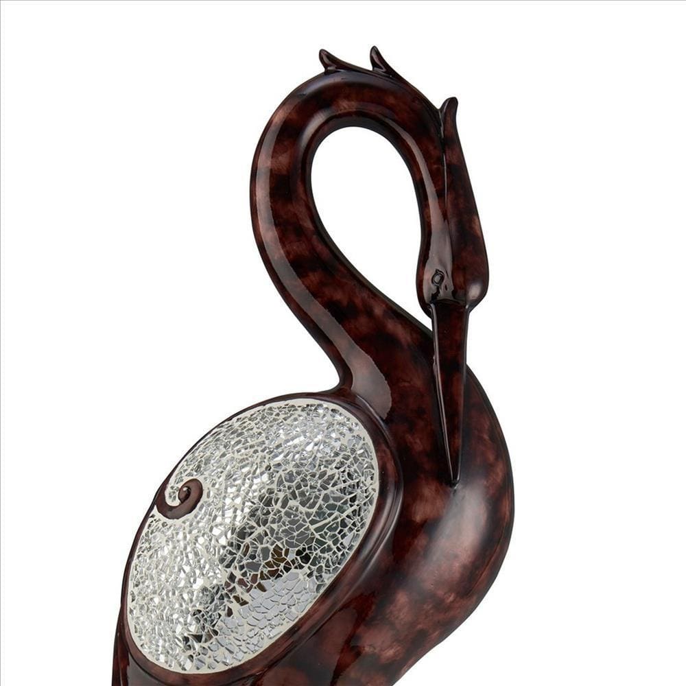 Accent Decor With Crane Bird Design With Crackle Glass Finish Brown