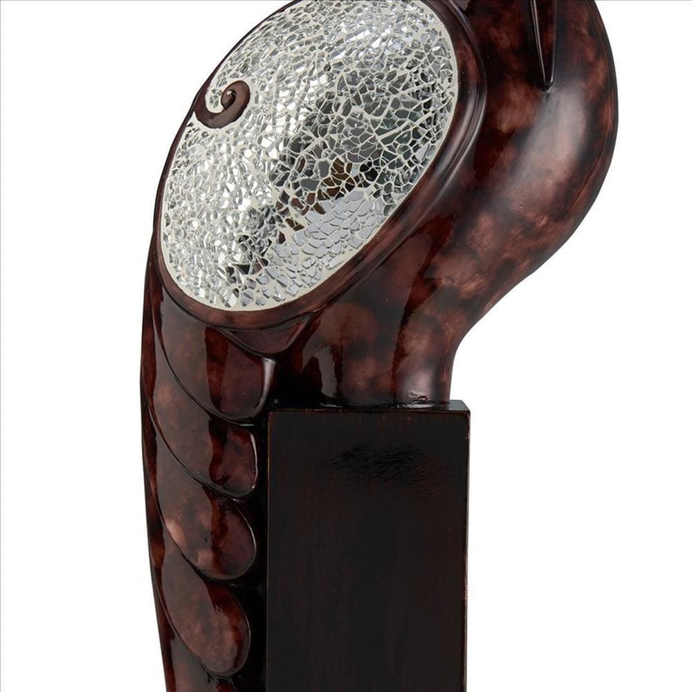 Accent Decor With Crane Bird Design With Crackle Glass Finish Brown