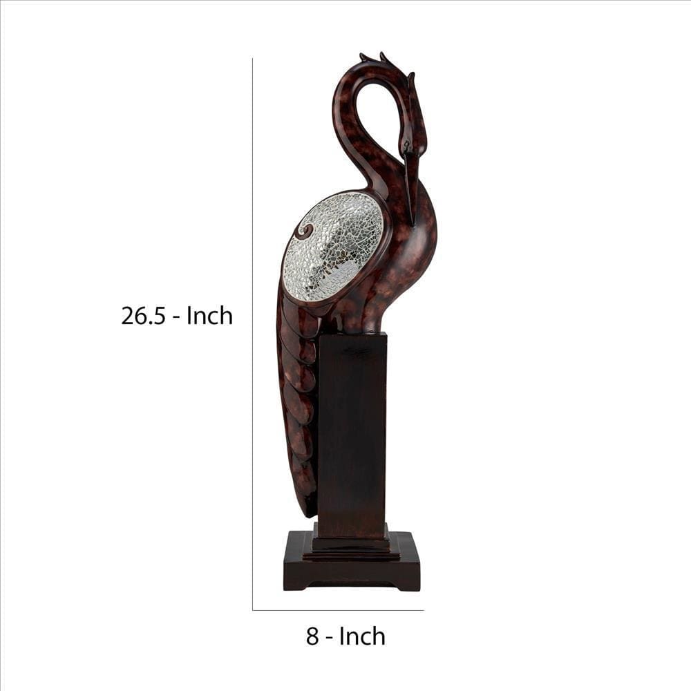 Accent Decor With Crane Bird Design With Crackle Glass Finish Brown