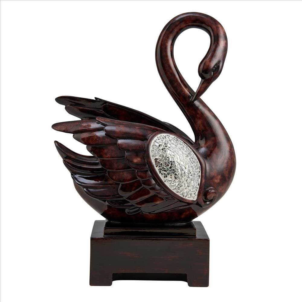 Accent Decor With Swan Design And Crackle Glass Accent Brown