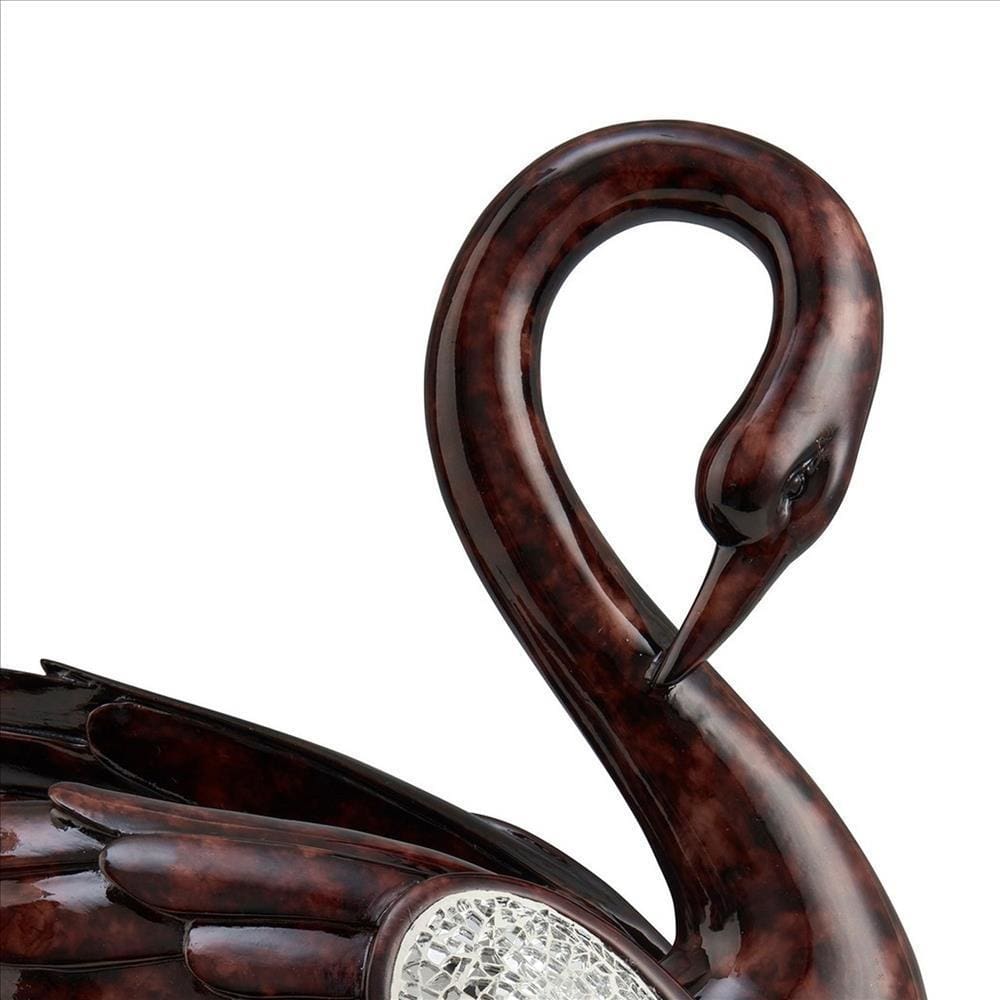 Accent Decor With Swan Design And Crackle Glass Accent Brown