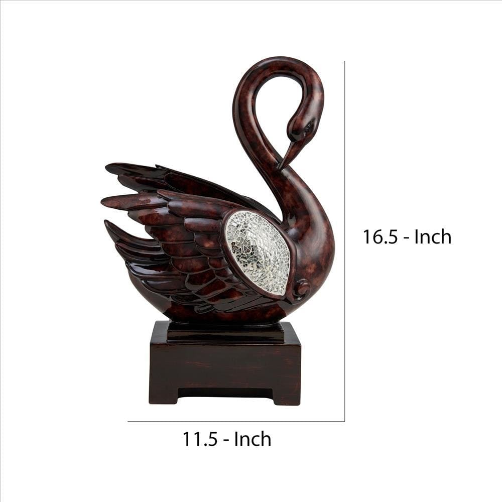 Accent Decor With Swan Design And Crackle Glass Accent Brown