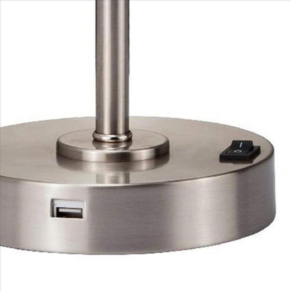 Adjustable Round Shade Metal LED Table Lamp with USB Plugin Silver