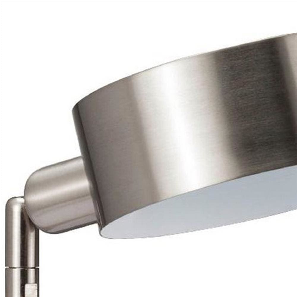 Adjustable Round Shade Metal LED Table Lamp with USB Plugin Silver