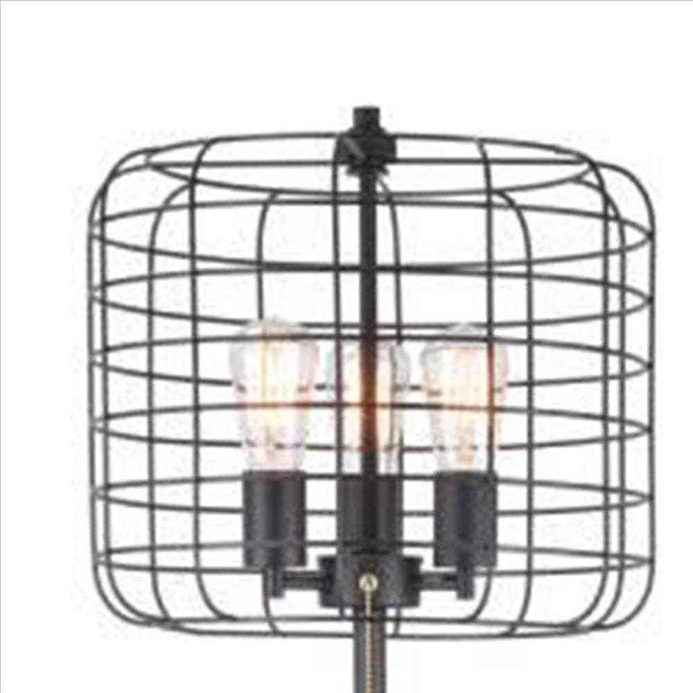 Cage Design Shade Metal Floor Lamp With Pull Chain Switch Black