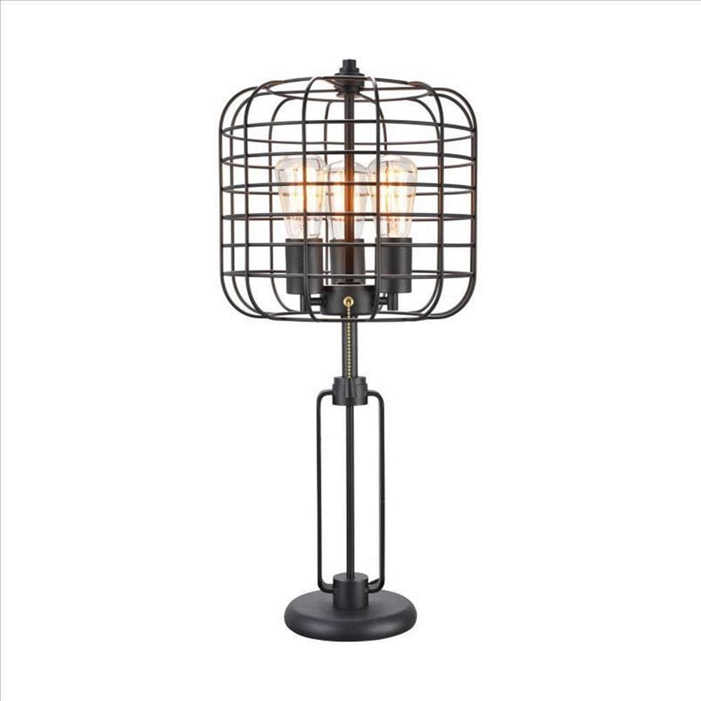 Cage Design Shade Metal Table Lamp with Pull Chain Switch Black