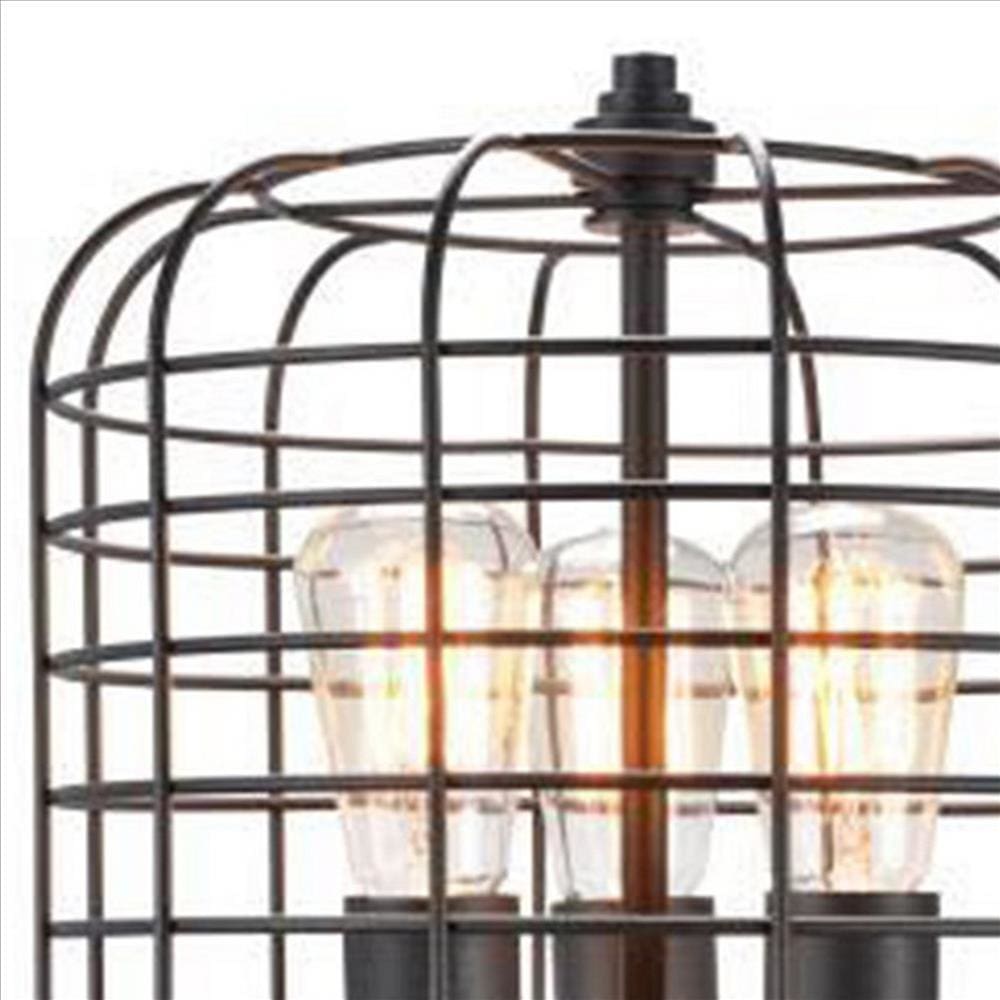 Cage Design Shade Metal Table Lamp with Pull Chain Switch Black