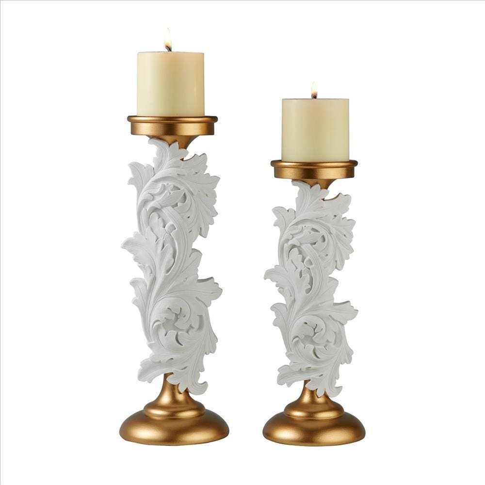Candleholder With Baroque Scroll Design Set Of 2 White