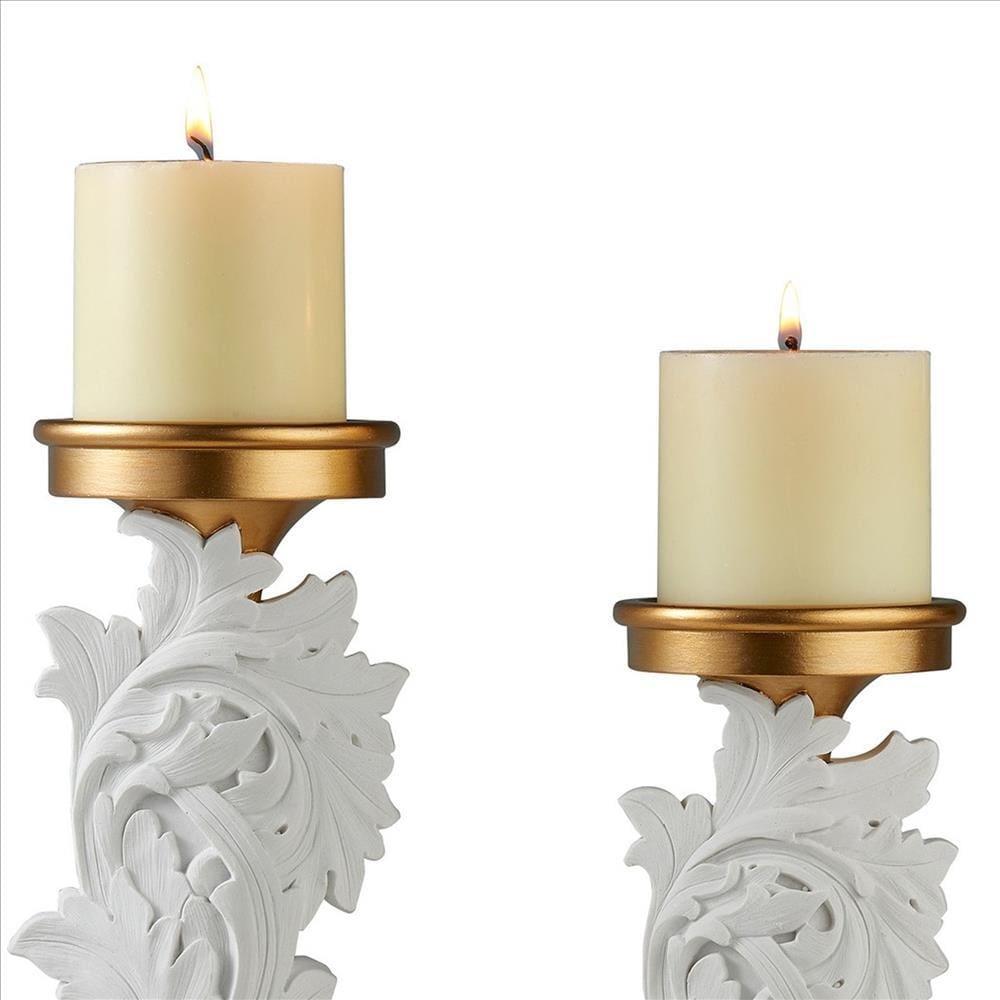 Candleholder With Baroque Scroll Design Set Of 2 White