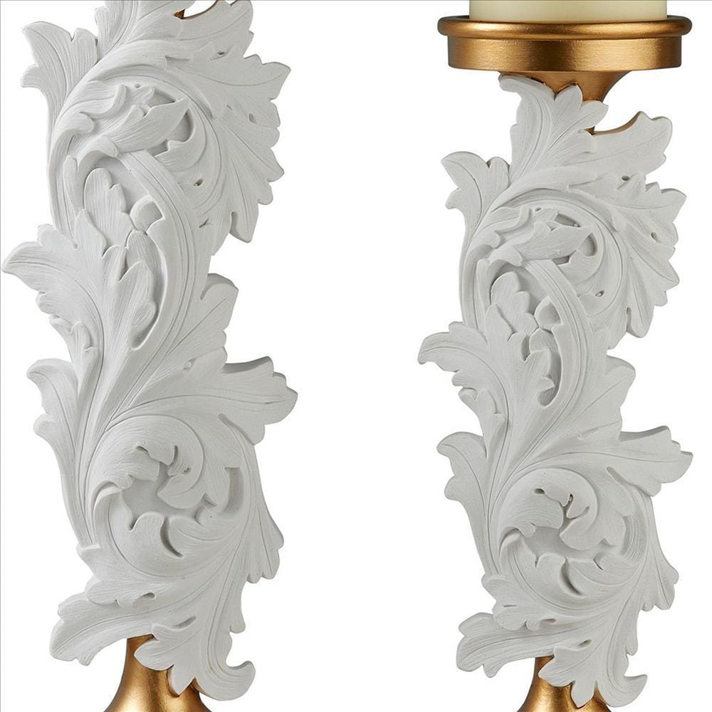 Candleholder With Baroque Scroll Design Set Of 2 White