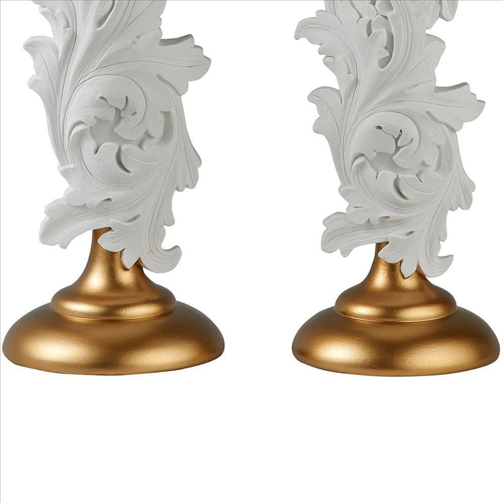 Candleholder With Baroque Scroll Design Set Of 2 White
