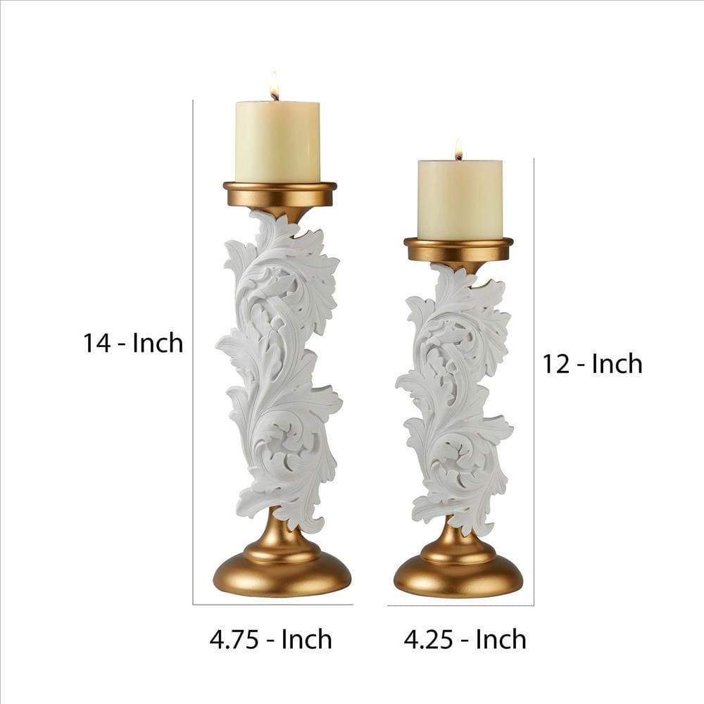 Candleholder With Baroque Scroll Design Set Of 2 White
