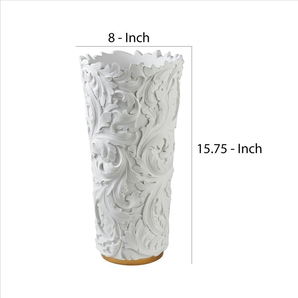 Decor Vase With Baroque Scroll Design White