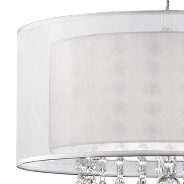 Dual Fabric Shade Ceiling Lamp with Hanging Crystal Accent Clear