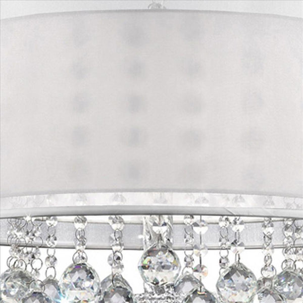 Dual Fabric Shade Ceiling Lamp with Hanging Crystal Accent Clear