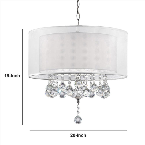Dual Fabric Shade Ceiling Lamp with Hanging Crystal Accent Clear