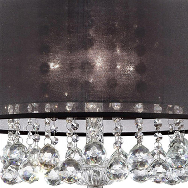 Dual Fabric Shade Ceiling Lamp with Hanging Crystal Accent Clear and Black