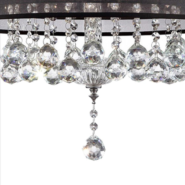 Dual Fabric Shade Ceiling Lamp with Hanging Crystal Accent Clear and Black