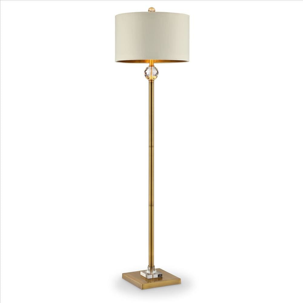 Floor Lamp With Crystal Orb And Metal Stalk Support Gold