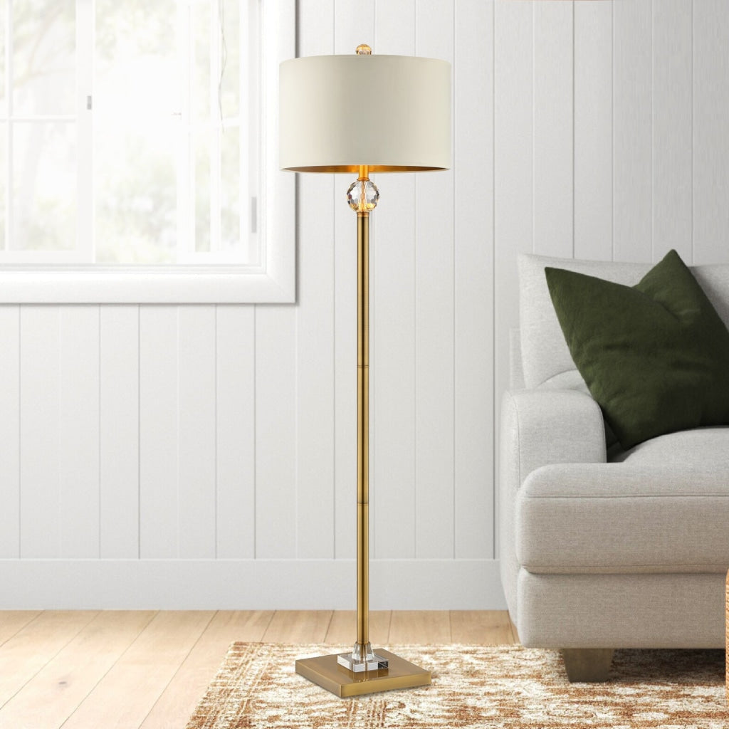 Floor Lamp With Crystal Orb And Metal Stalk Support Gold