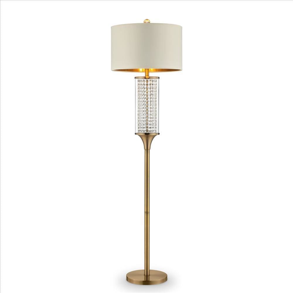 Floor Lamp With Cylindrical Drum And Stacked Crystals Gold