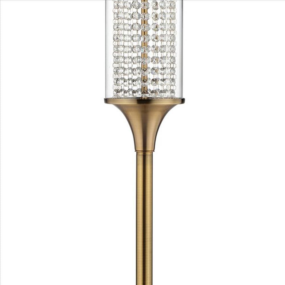 Floor Lamp With Cylindrical Drum And Stacked Crystals Gold