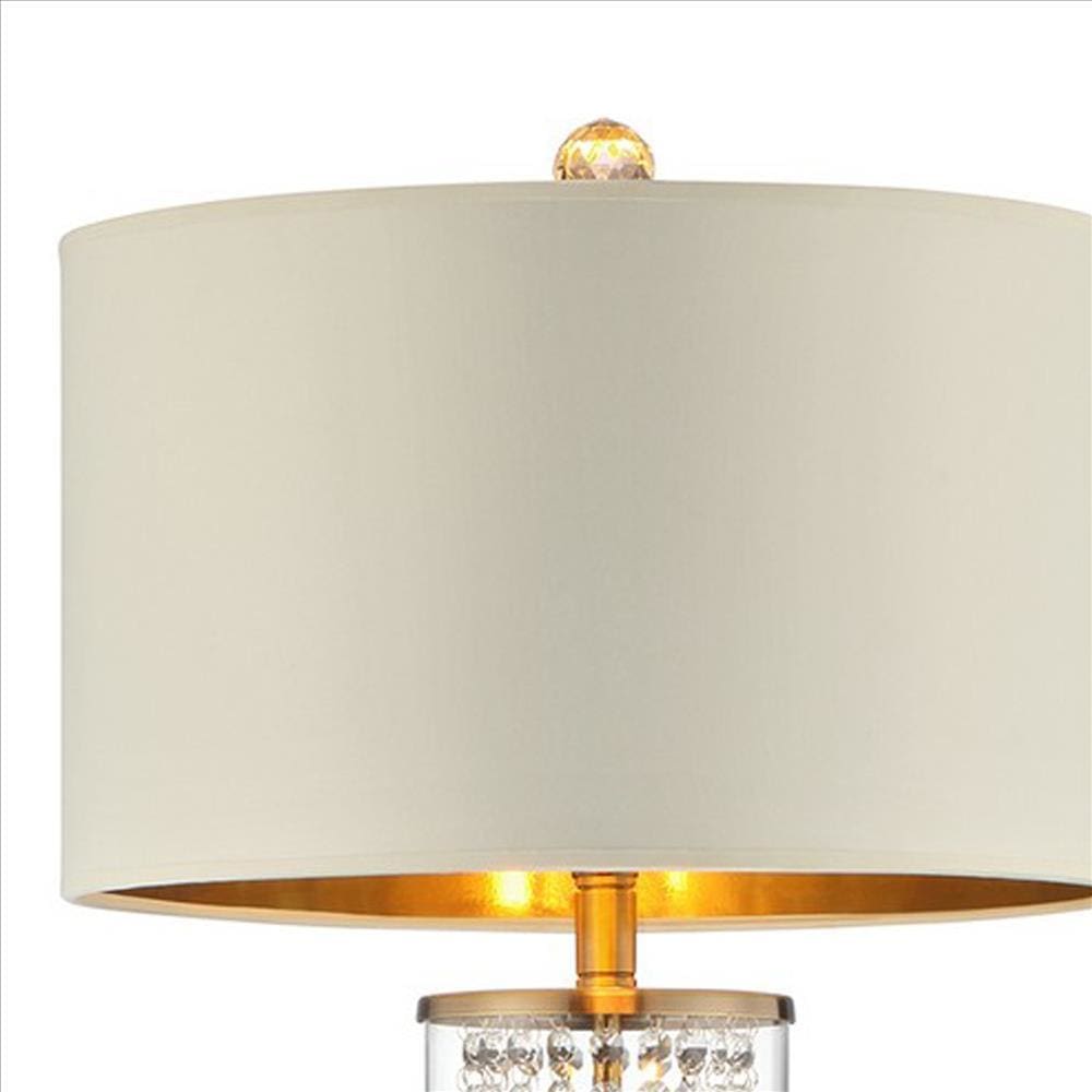 Floor Lamp With Cylindrical Drum And Stacked Crystals Gold