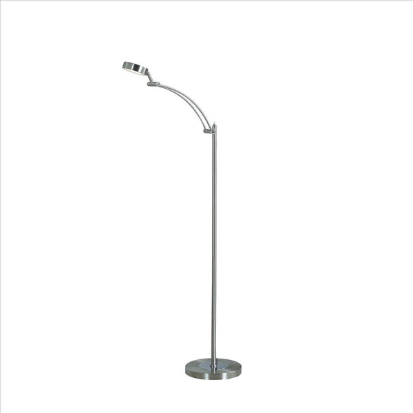 Floor Lamp With Metal Tube Design Body And Adjustable Head Silver