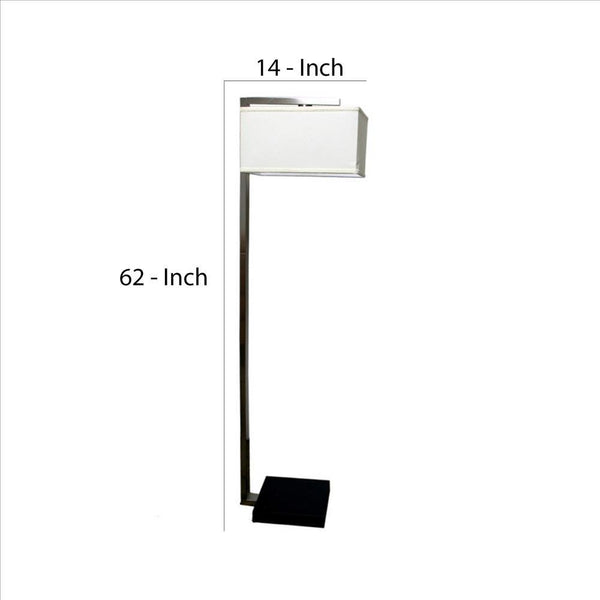 Metal Frame Support Floor Lamp With Hanging Rectangular Shade Silver