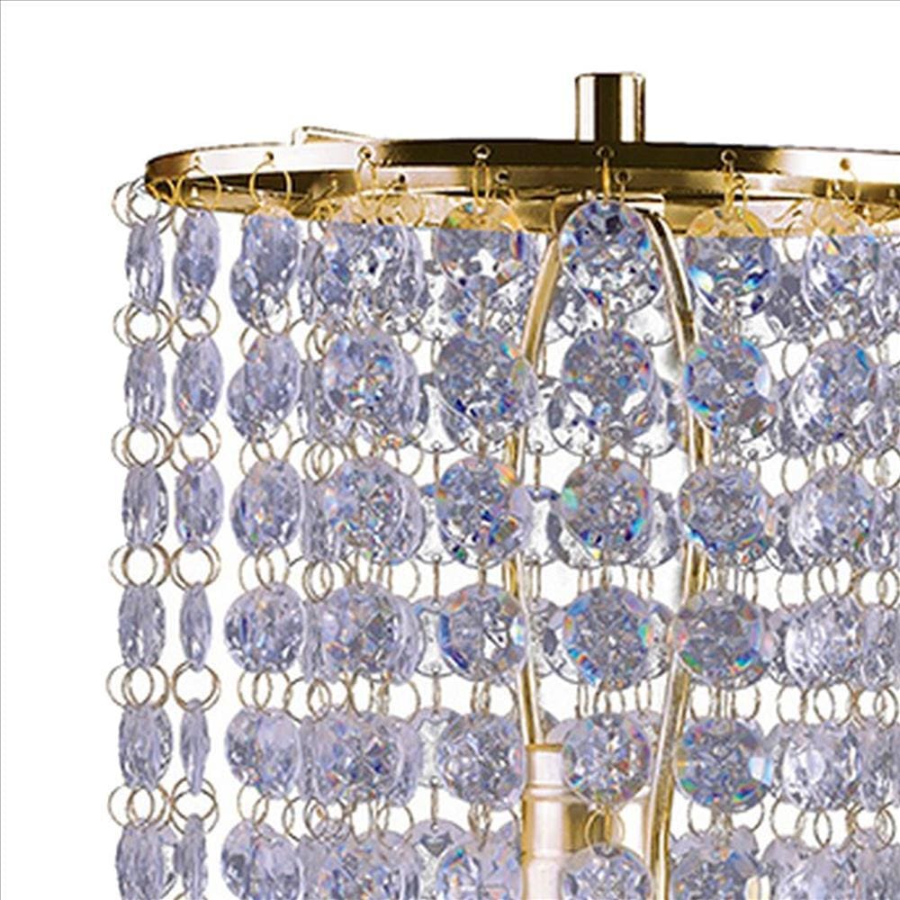 Metal Stalk Design Table Lamp with Hanging Crystals Shade Gold