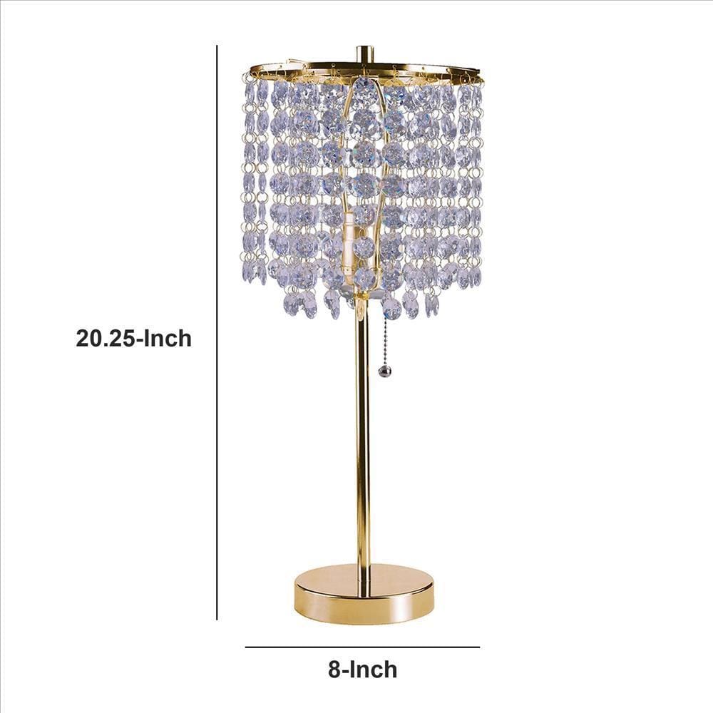 Metal Stalk Design Table Lamp with Hanging Crystals Shade Gold